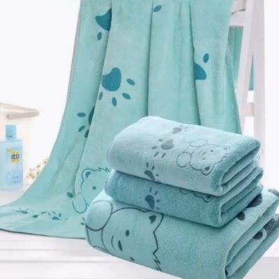 Serviette Microfibre - PetTowel™ - Ourson Bleu Menthe