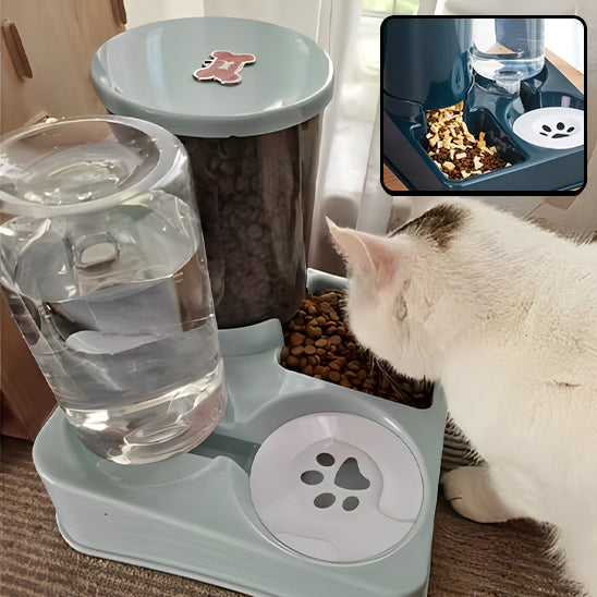 distributeur de croquette avec fontaine a eau avec chat