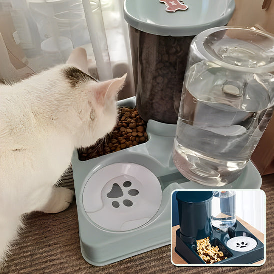 distributeur de croquette avec fontaine a eau avec chat
