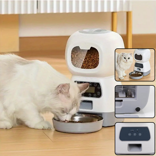 distributteur de croquettes BoTTcat -blanche avec chat blanch