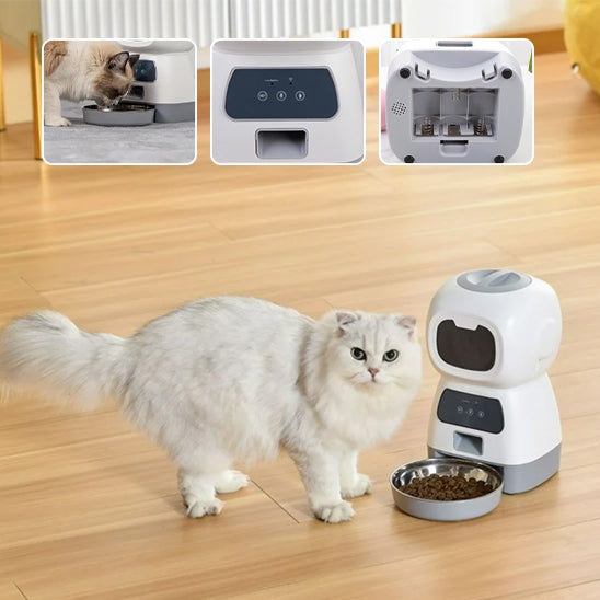 distributteur de croquettes BoTTcat -blanche avec chat blanche