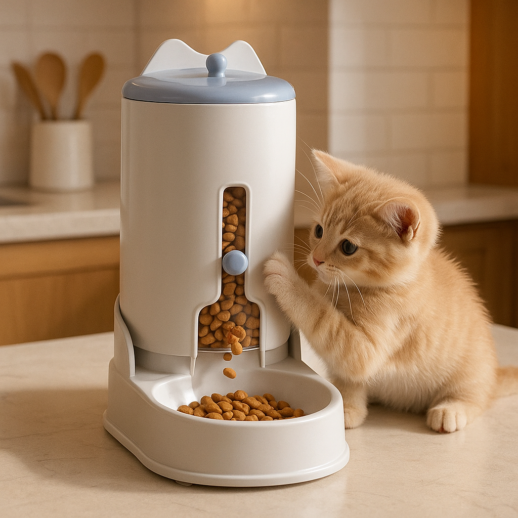 disttributeur de croquette pour chat avec chaton