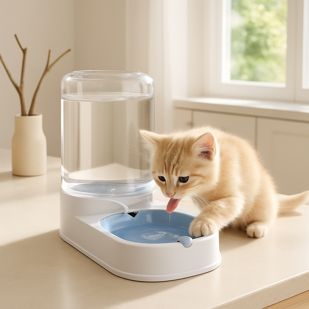 fontaine a eau grise pour chat avec chaton