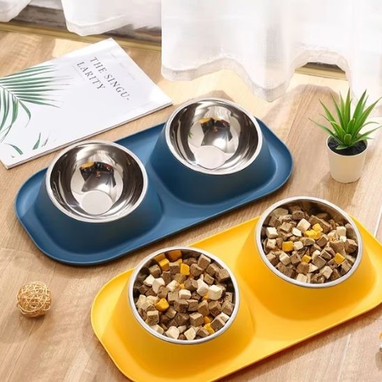 gamelle pour chat FlashiBOL bleu et jaune citron