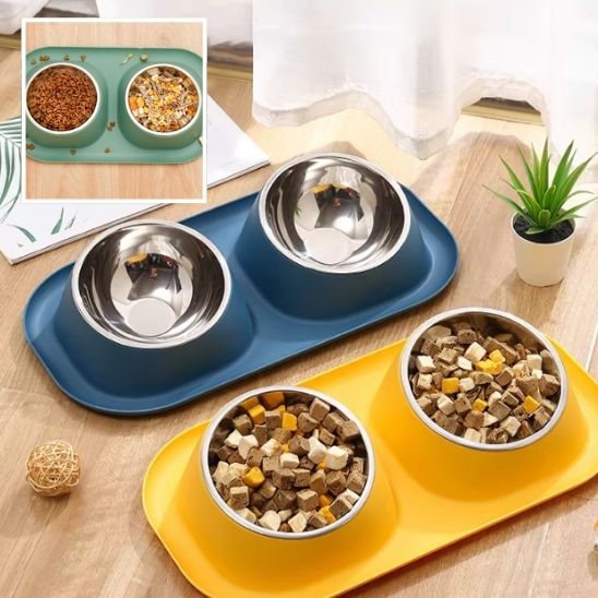 gamelle pour chat FlashiBOL jaune citron et bleu avec image representative