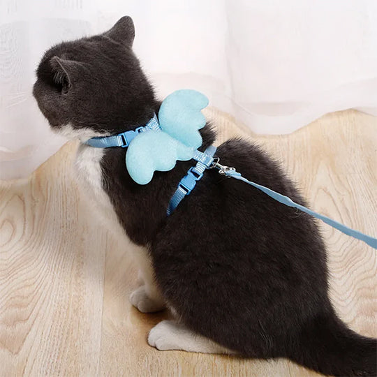 laisse pour chat avec ailes d ange bleu