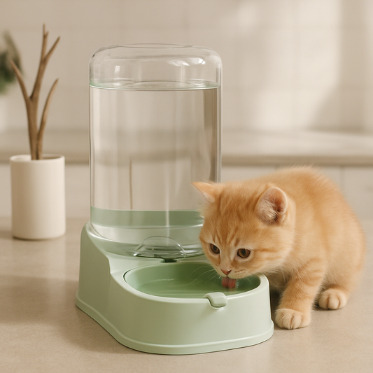 fontaine a eau pour chat verte avec chaton